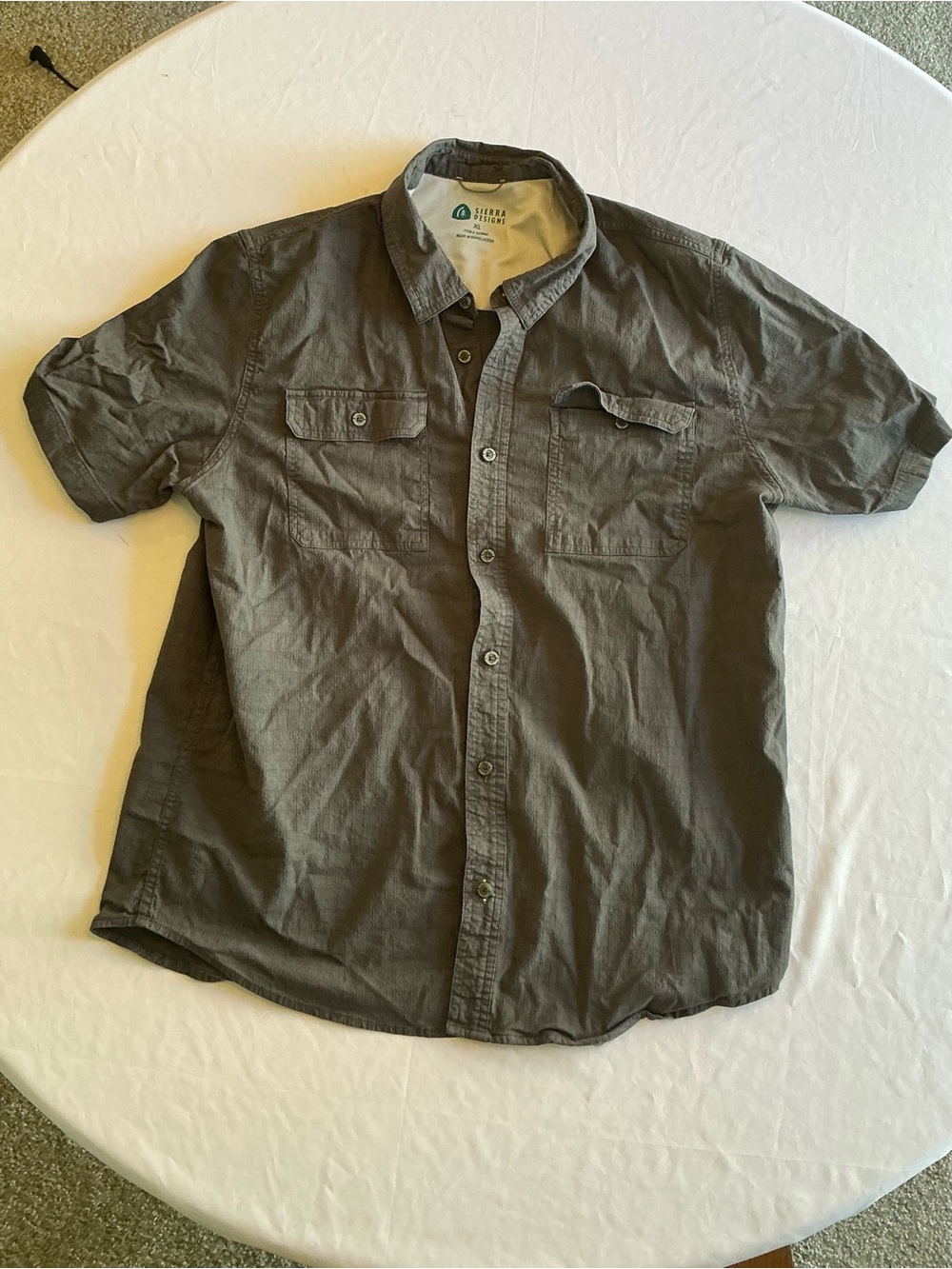 Sierra Designs Mens XL Charcoal Gray Short Sleeve Button Down Hiking Shirt